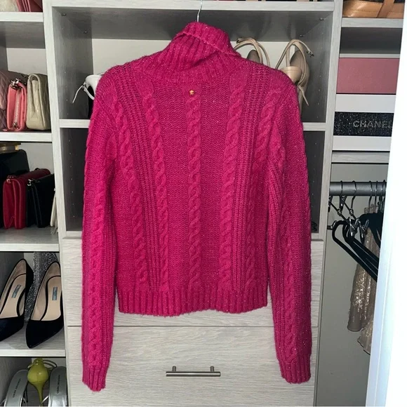 Versace Hot Pink Metallic Warm Sweater Cable Knit - Picture 4 of 6